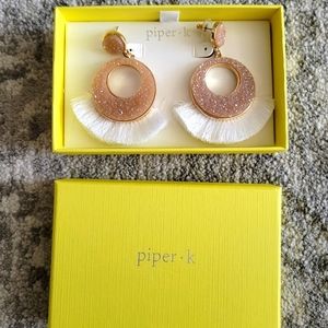 Piper k rose gold glitter circle earrings with white tassels